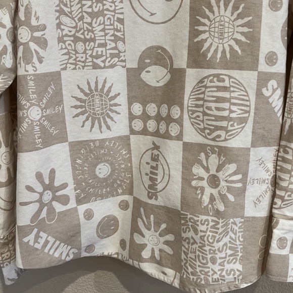 Smiley x H&M long sleeve oversized shacket size xs, hippie, boho, neutral - Picture 10 of 14